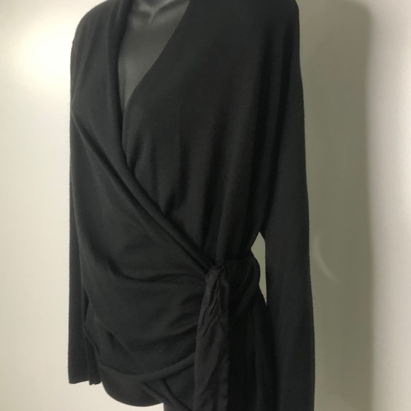 Manrico Cashmere Black Wrap Tie Front Cashmere Long Sleeve Cardigan M - Picture 5 of 8